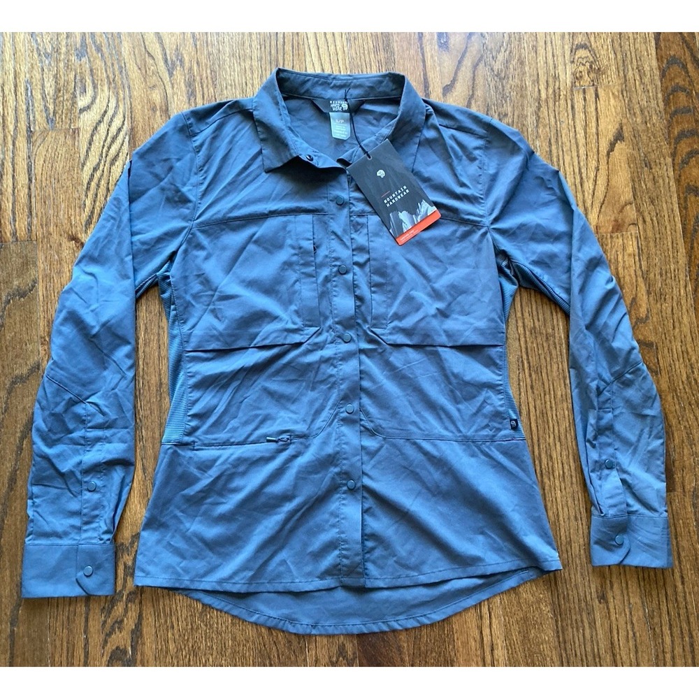 NWT Mountain Hardwear Womens Canyon Pro Shirt Small Long Sleeve Gray Hiking $95